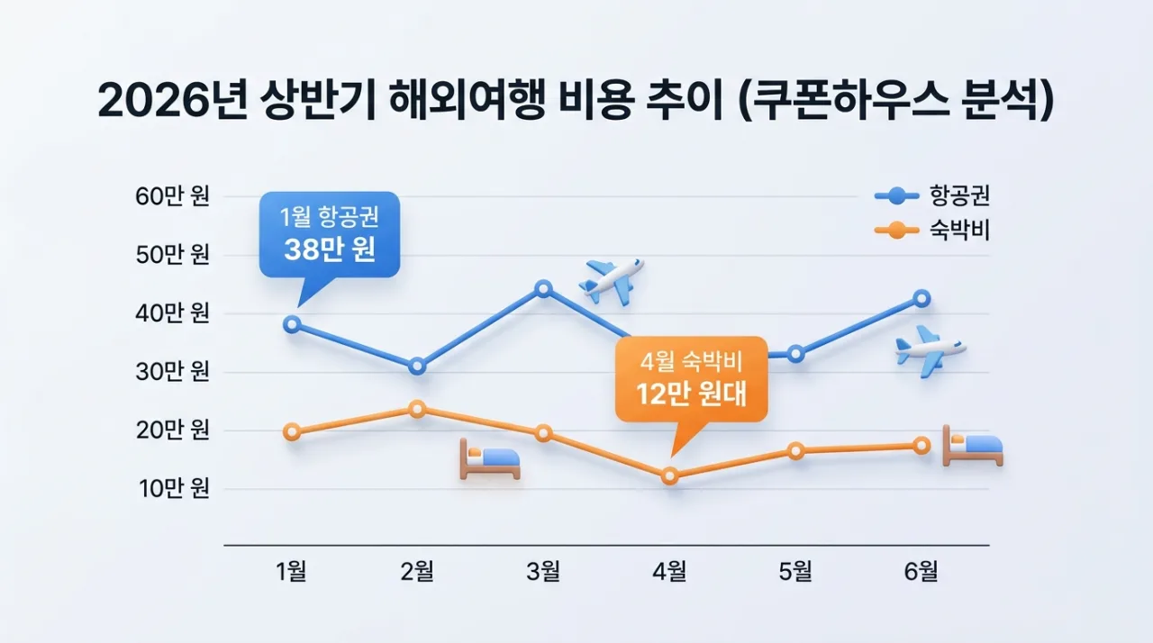 2026년 상반기 항공권 및 숙박비 변동 추이 데이터 그래프