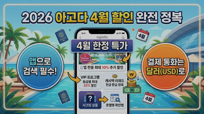 2026년 아고다 4월 할인 방법 완전 정리 – 앱 특가부터 VIP 등급 혜택까지