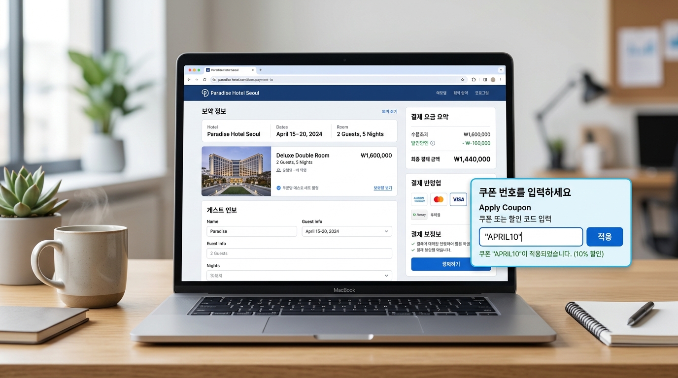 호텔스닷컴 4월 할인코드 입력 화면 결제 단계 쿠폰 적용