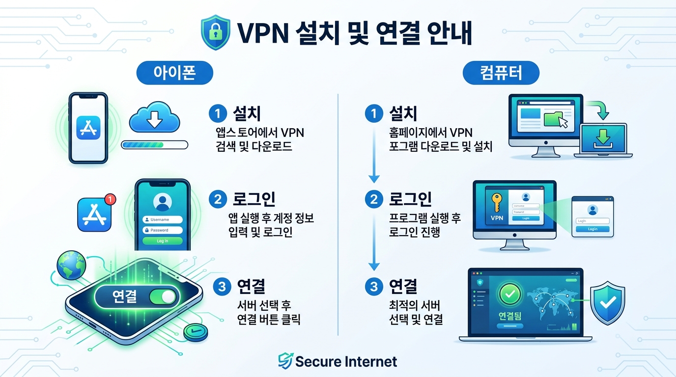 아이폰 컴퓨터VPN 앱 설치 연결 사용법 화면