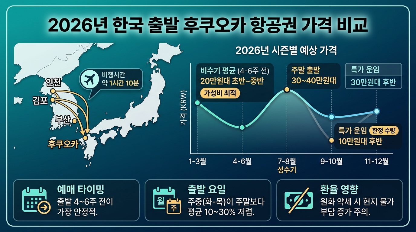 2026년 가성비 해외여행 일본 후쿠오카 한국 출발 항공권 가격 비교