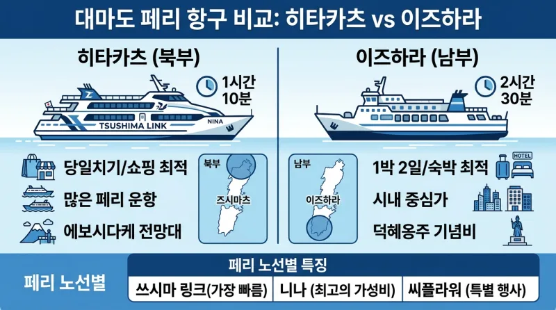 대마도 배편 히타카츠 이즈하라 노선 선사 비교
