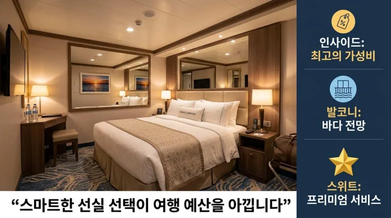 크루즈 인사이드 오션뷰 발코니 객실 등급 비교 및 가성비 안내