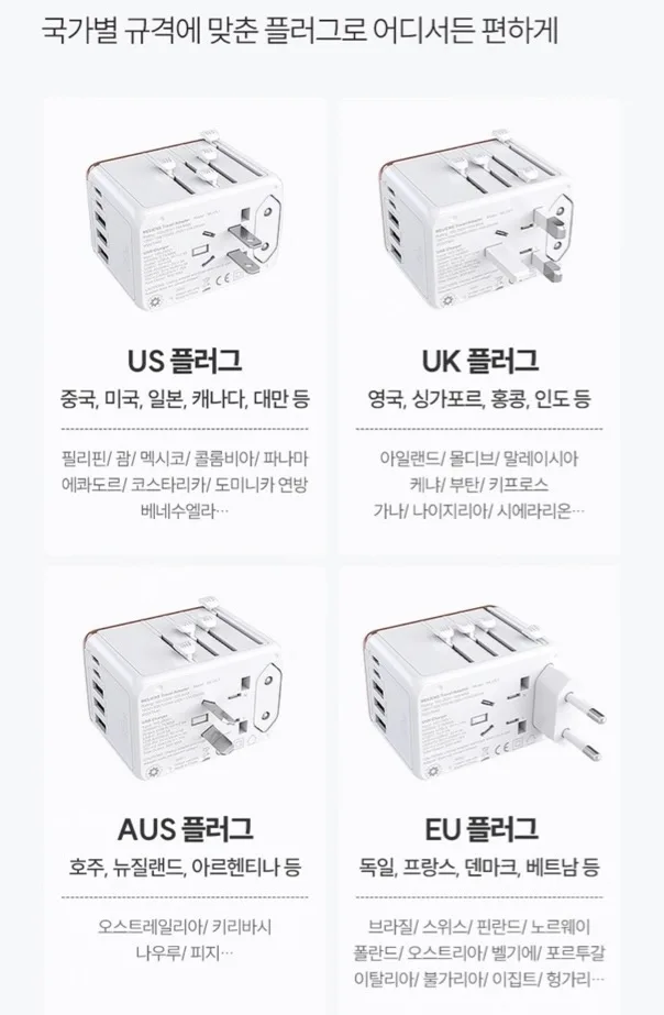멜리언스 ML-OL1 US UK AU EU 4가지 플러그 내장 전세계 150개국 호환 해외여행 어댑터