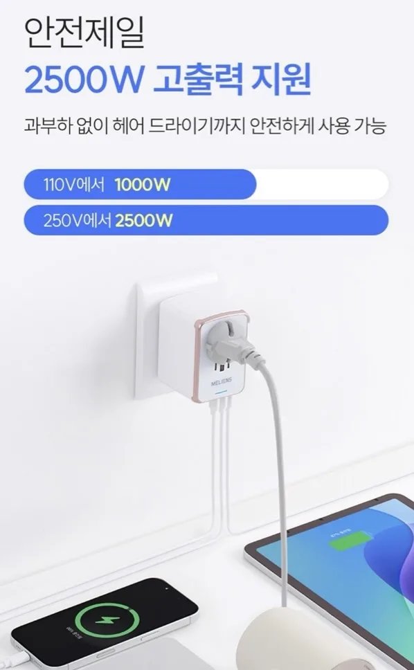 멜리언스 ML-OL1 2500W 고출력 지원 헤어드라이기 사용 가능 110V 1000W 250V 2500W 안전