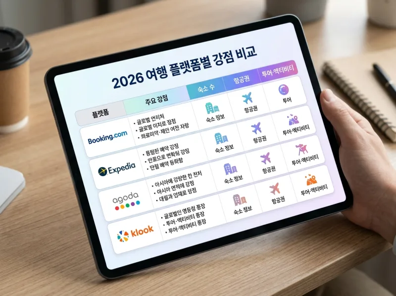 여행 예약 플랫폼 비교 2026년 호텔 항공권 투어 한번에