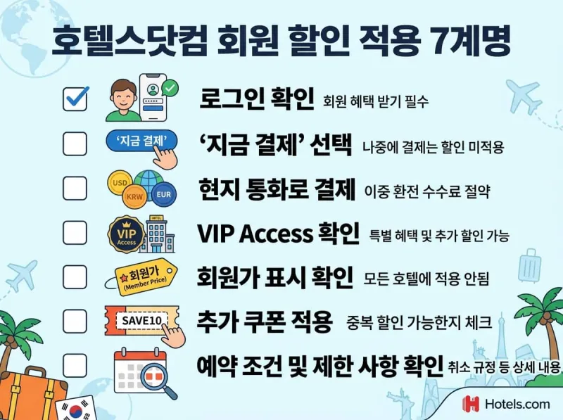 호텔스닷컴 회원 할인 핵심 요약 체크리스트