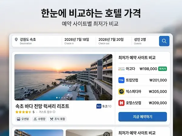 호텔스컴바인에서 아고다와 트립닷컴 가격을 비교