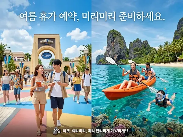 름휴가 시즌 일본 테마파크와 동남아 액티비티를 즐기는 모습