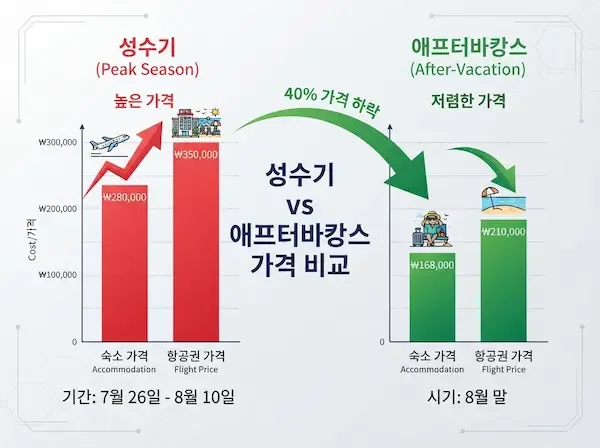 여름 성수기 비수기 항공료 숙박비 가격차 비교